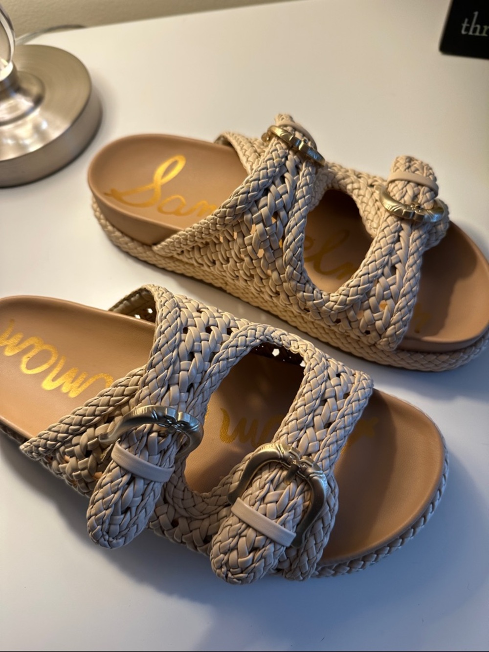 Sam Edelman Beige Braided Platform Slide Sandals